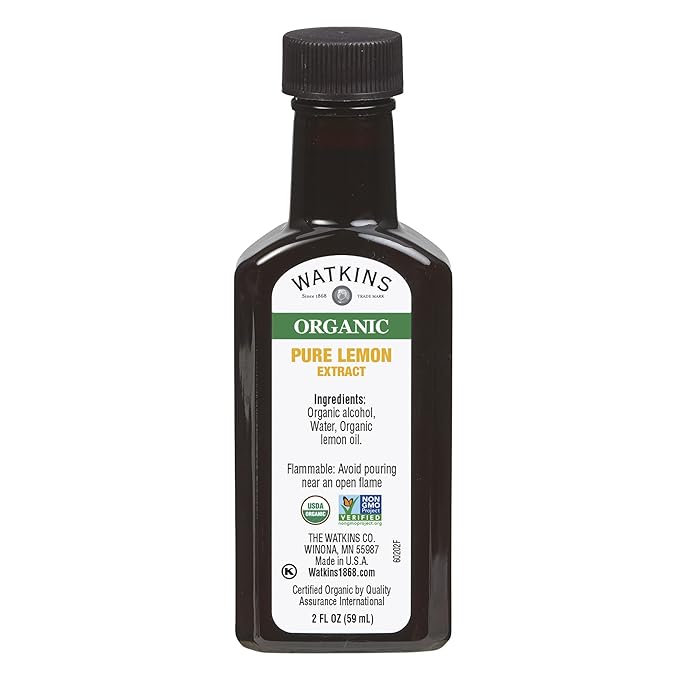 Watkins Organic Pure Lemon Extract, Non-GMO, Kosher, 2 oz. Bottle, 1-Pack (Pack of 2)