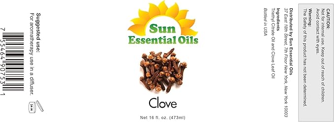 Sun Essential Oils ??16 oz Clove Essential Oil with Dropper for Diffuser, Skin, Aromatherapy Massage, Humidifier, Spicy Scent for Candle, Lotion & Soap Making, Room Fragrance