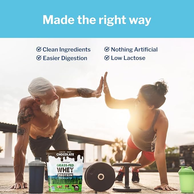 Opportuniteas Grass Fed Chocolate Whey Protein Isolate Powder - 20g Protein Powder Without