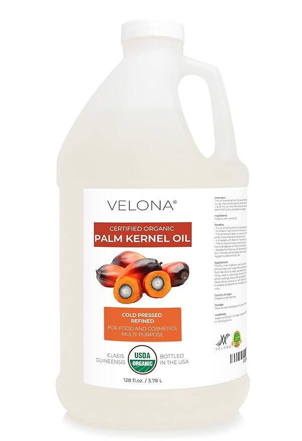 velona USDA Certified Organic Palm Kernel Oil - 1 Gallon / 128 Fl Oz | 100% Pure and Natural Carrier Oil | Refined, Cold Pressed | Face, Hair, Body & Skin Care | Use Today - Enjoy Results