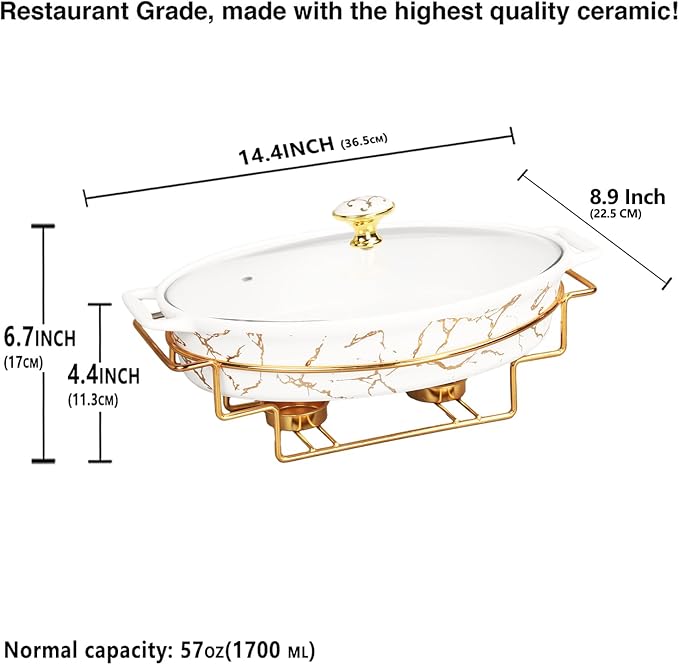 12" x 8" Ceramic Casserole Baking Dish With Glass Cover and with Golden Rack, Lasagna Pan Deep for Oven, 1.7 Quarts Baking Pan with Handles, Oven Safe & Durable Bakeware for Home Decor