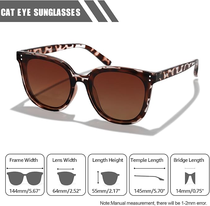 LVIOE Oversized Polarized Sunglasses for Women Trendy Large Cat Eye UV Protection Shade LS1627s