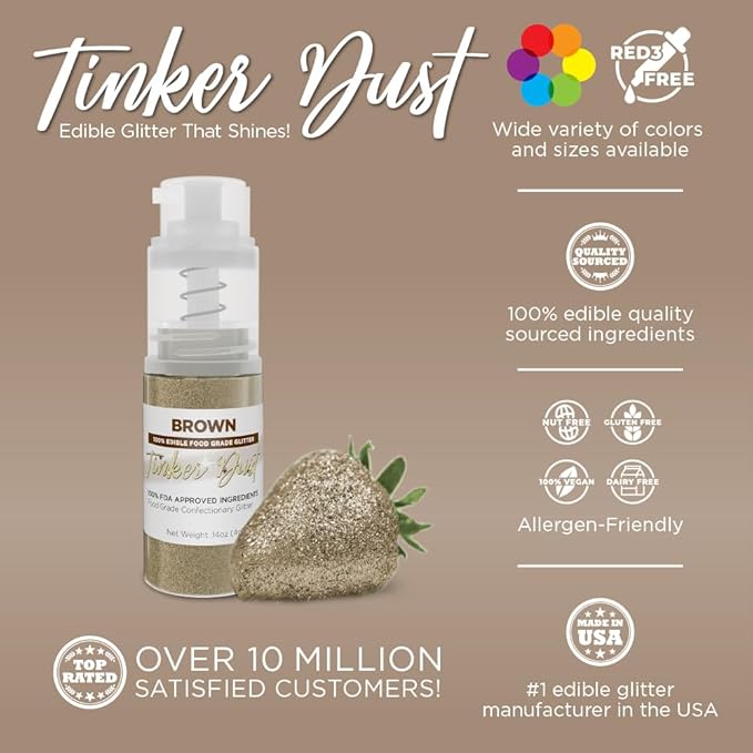 Bakell - Brown Tinker Dust (4g, 1x Mini Spray Pump) Edible Glitter for Food, Desserts, and Beverages!