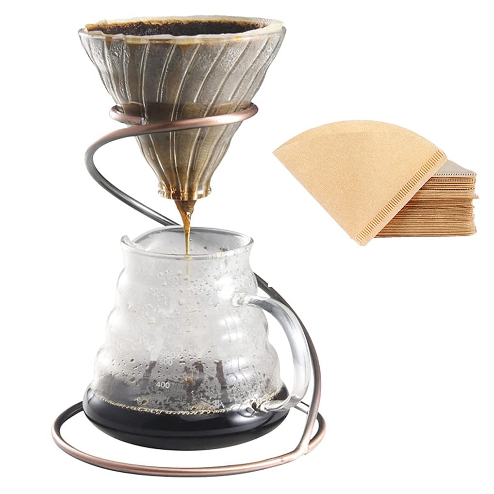 LEIJOCO Pour Over Coffee Maker Set - Glass Dripper, Metal Stand, 600ml Heat-Resistant Server, 40