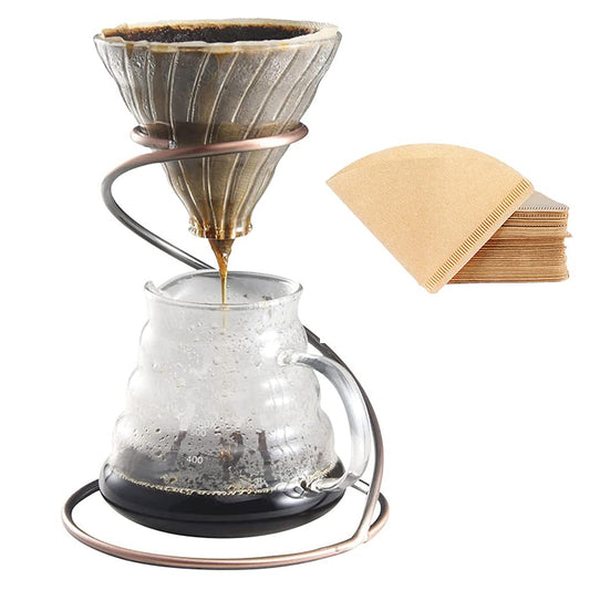LEIJOCO Pour Over Coffee Maker Set - Glass Dripper, Metal Stand, 600ml Heat-Resistant Server, 40