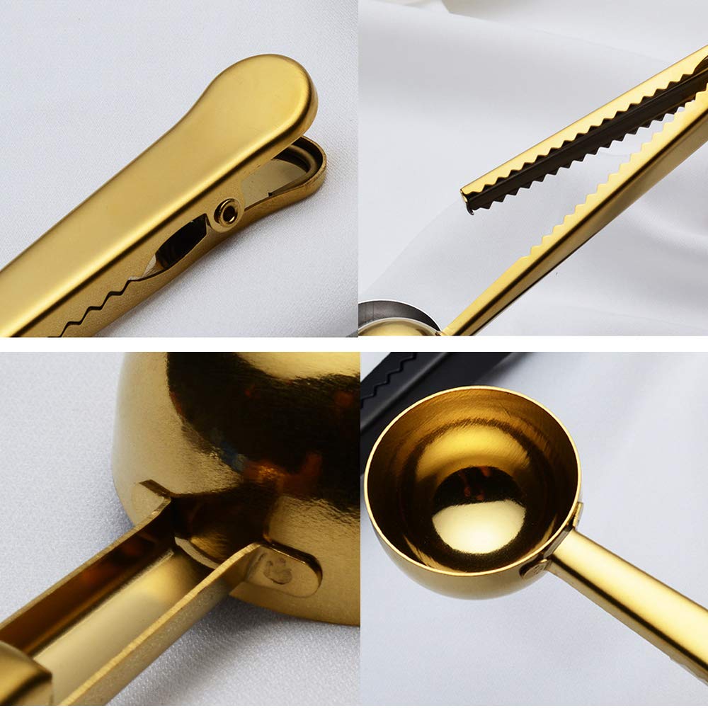 3 PCS Coffee Scoop with Clip 2 in 1 Stainless Steel