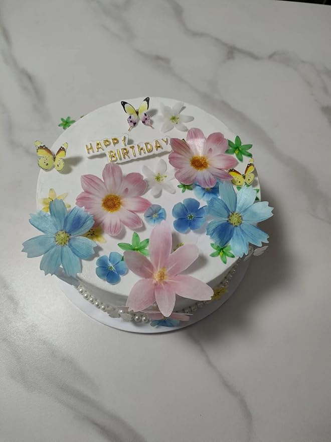 33 Wafer Paper Edible Floral and Butterfly Cupcake Decors Wedding Cake Party Food Decor Mix Sizes and Colors,311