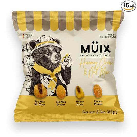 M체ix Snacks, Special Flavor Trail Mix, Honey Mix, Mix Snacks (XL Corn, TexMex Peanut, Honey Corn and Peanut) - 2.3 Ounce Bags (Pack of 16 Bags)