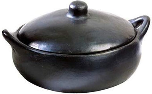 Authentic Chamba Casserole - Elegant Handmade Black Clay Cooking Pot with Cover - Perfect for Soups, Stews, Braises & More - Versatile & Durable - Stovetop Safe - 4.5-Qt.