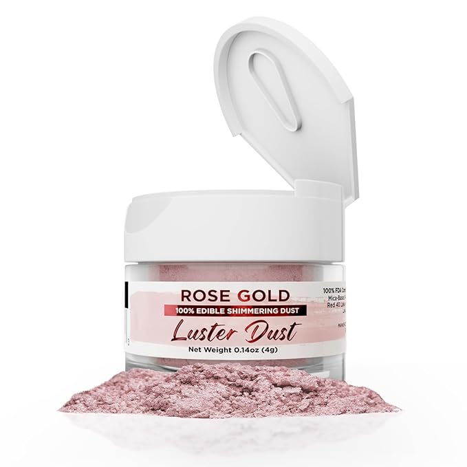 Luster Dust - Rose Gold (4g 1x Jar) | Edible Vegan Dust & Paint for Cake Decorating, Ice Cream, Desserts, Cocktails and Beverages by Bakell