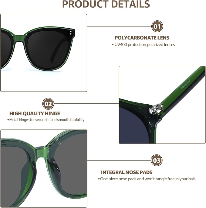 LVIOE Oversized Polarized Sunglasses for Women Trendy Large Cat Eye UV Protection Shade LS1627s