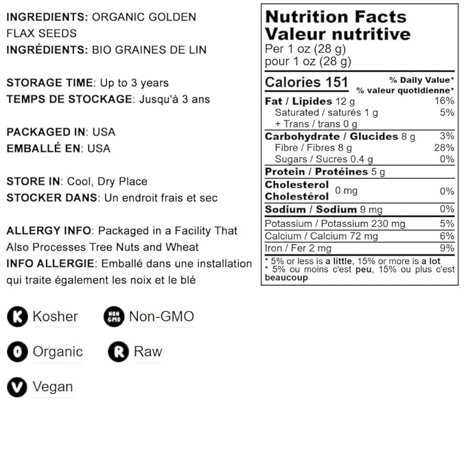 Food to Live Organic Golden Flax Seeds, 5 Pounds ??Whole Raw, Non-GMO, Kosher, Vegan, Bulk. Rich in Omega-3 Fatty Acids, Protein, Dietary Fiber. Great for Smoothies, Salads, Granola, & Baked Goods.