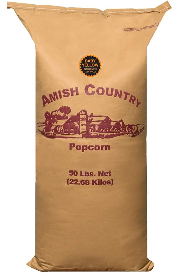 Amish Country Popcorn | 50 LB Baby Yellow Popcorn | Old Fashioned, Non-GMO and Gluten Free (50lb Bag)