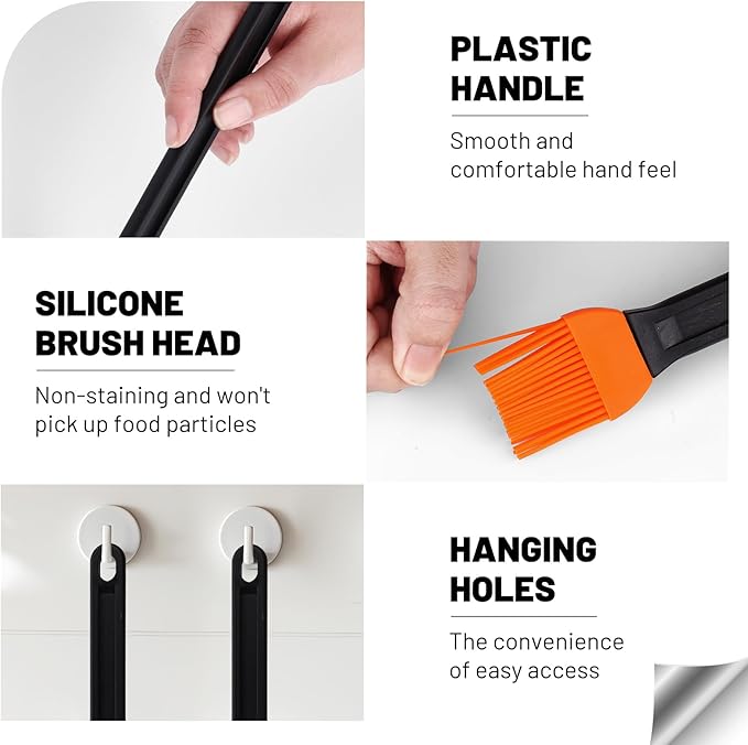 AmoreAngel CRAFTS 14 Inch Two Tone Silicone Basting Brush, Grill Brush with Non Slip Grip Long Handle, Kitchen Brush for BBQ, Grilling, Baking, Roasting, Saucing