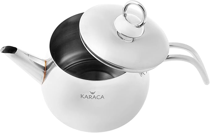 Karaca Layla Teapot Edelstahl, Turkischer Teekocher, Wasserkocher, Teekanne: 1 L Wasserkocher: 1,75 L, T체rkisches Teekannen, Kayra Teekannen Set Metal