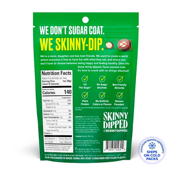SkinnyDipped Peppermint and Mocha Splash Almonds Variety Pack Bundle, Healthy Snack, Plant Protein, Gluten Free, 3.5 oz Resealable Bags, Pack of 5, Limited Edition