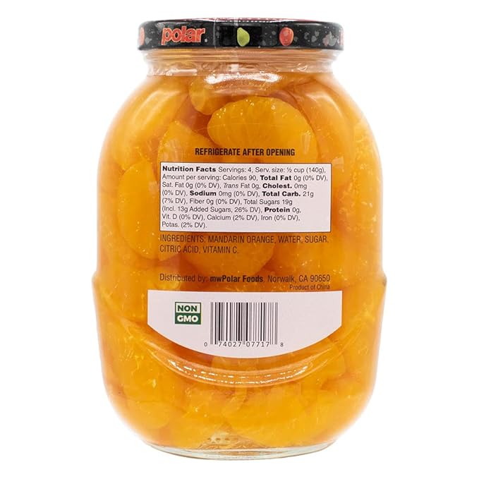 MW Polar Mandarin Oranges in Light Syrup, glass jar 20oz (Pack of 6)