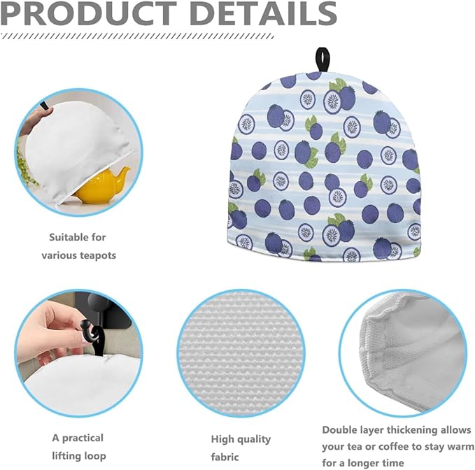 Blueberry Print Tea Pot Cover Teapots Cosy Insulated Tea Cozies Home Kitchen Decoration Teapot Dust Cover Warming Tea Kettle Quilt Creative Gifts for Party