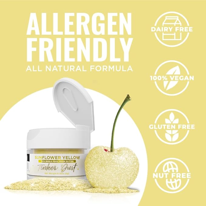 Bakell - Sunflower Yellow Tinker Dust (5g, 1x Jar) Edible Glitter for Food, Desserts, and Beverages!