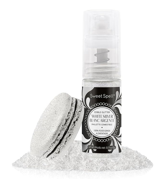 Sweet Spell Edible Cake Glitter Spray ??Shimmering Magic for Cakes Decorating & Cocktails ??100% Edible, Food-Grade, Vegan, Gluten-Free (White Silver)