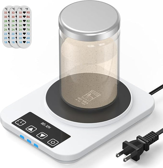 Sourdough Starter Warmer 70-100°F Precision Control (±1°F), Waterproof Temp Strip, 12H Timer & Auto Shutoff, Fits 40oz Jars (Jar Not Include) US Plug, BPA-Free