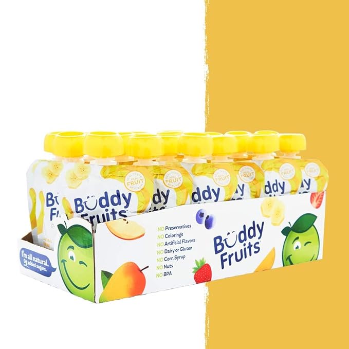 Buddy Fruits Snacks To Go Banana Unsweetened Applesauce 3.2oz Pouch (18pk) Gluten-Nut-Dairy-Preservatives-BPA Free, Non GMO, Kosher