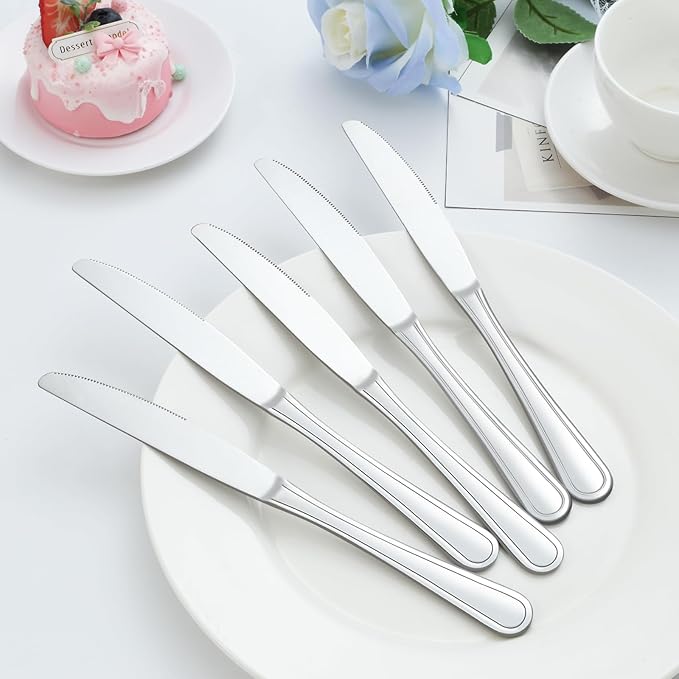 Dinner Knives Set of 24, 9??Knives Set, Butter Knives with Pretty Line Handle, Sharp Knives Set, Food Grade Stainless Steel Table Knife, Knives Silverware, Dishwasher Safe & Mirror Polished
