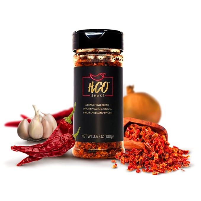 HCO Shake by Hot Crispy Oil | Say Good-Bye to Boring Red Pepper Flakes! An All-Purpose Seasoning Blend of Crisp Garlic, Onion, Chili Pepper Flakes, and Spices.