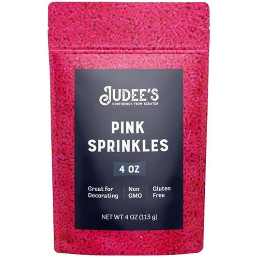 Judee's Gluten Free Pink Sprinkles 4 oz - Gluten-Free and Nut-Free - Brighten Up Your Baked Goods - Great for Cookie and Cake Decoration - Use for Baking and as Dessert and Ice Cream Toppings