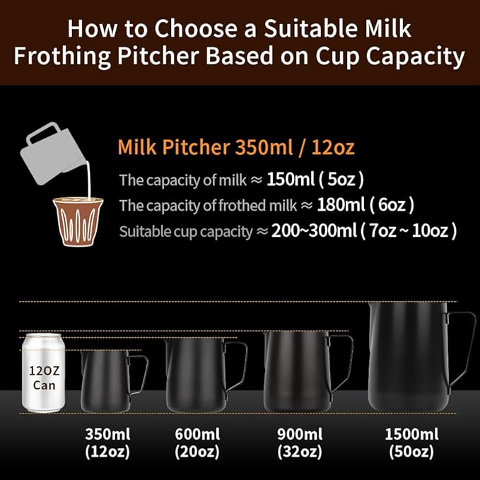 watchget Stainless Steel Milk Frothing Pitcher 20oz/600ml - Espresso Steaming Pitcher for Cappuccino, Latte Art, Coffee Machine Accessories Milk Jug Coffee Frother Cup, Black