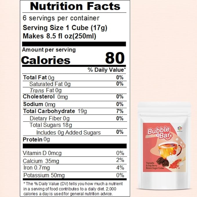 FOODHO Bubble Bar Tremella & Goji Berry Brown Sugar Cubes ??Taiwan Cane Sugar, Herbal Sweetener, Individually Wrapped, No Preservatives, for Tea, Hot & Cold Drinks