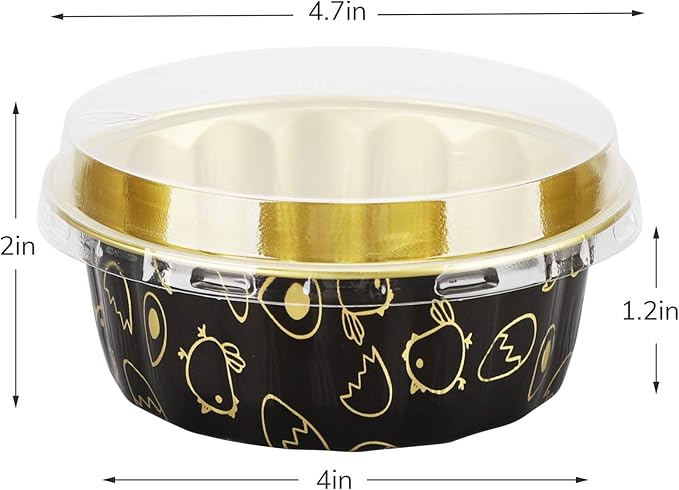 Beasea Disposable Ramekins 8oz, 100 Pack Foil Cups with Lids Cupcake Cups Black Gold Aluminum Foil Cups Creme Brulee Muffin Cupcake Baking Cup Mini Pudding Cake Tins for Party Wedding Birthday