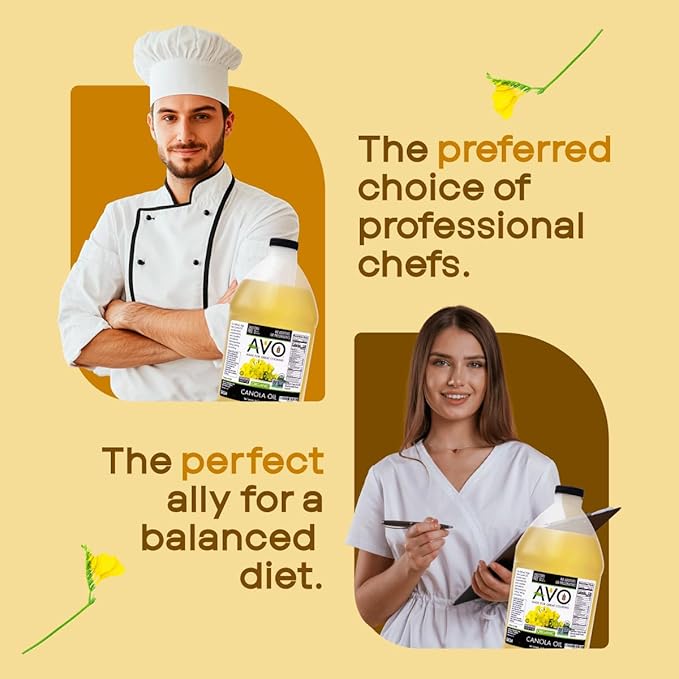 AVO ORGANIC CANOLA Oil Frying, Baking, Non-stick Saut챕ing, Salads, Vinaigrette, Marinades, Pan Coating, General Cooking 64 Fl-oz (Half a Gallon), NO preservatives added, Naturally Processed