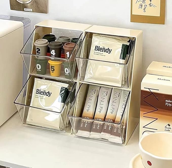 Acrylic Tea Bag Organizer Storage Box with 2 Transparent Drawers, Multi-Functional Coffee Pod K Cup Holder Container for Kitchen Home Office Organizer - White