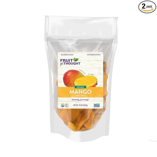 Fruit for Thought Organic Dried Mango | Dried Fruit Snack Packs Ideal for the Family | No Sugar Added | At Home, Work, or On the Go | 16 Ounce Bags Pack of 2