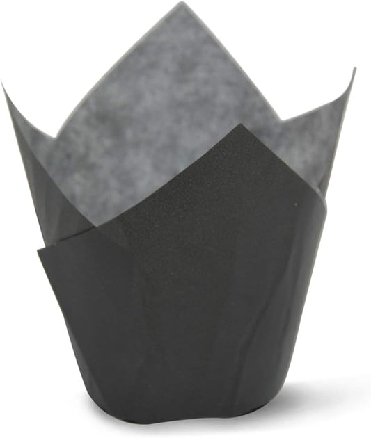 SimpleGood Black Medium Size Tulip Baking Cups Cupcake Liners Muffin Liners Greaseproof Paper 100