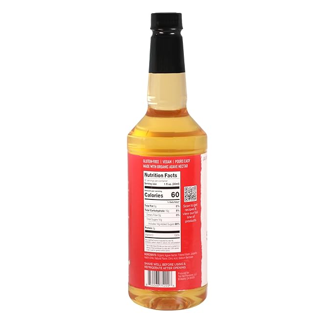 Top Hat Spicy Agave Nectar - Made with 100% Organic Agave Nectar, Hatch Chile & Jalape챰o - Lower Calorie Hot Agave Syrup Sweetener for Margaritas, Cocktails, Mocktails, Lemonades, Soda, Coffee, Tea & Desserts - 32oz Bottle