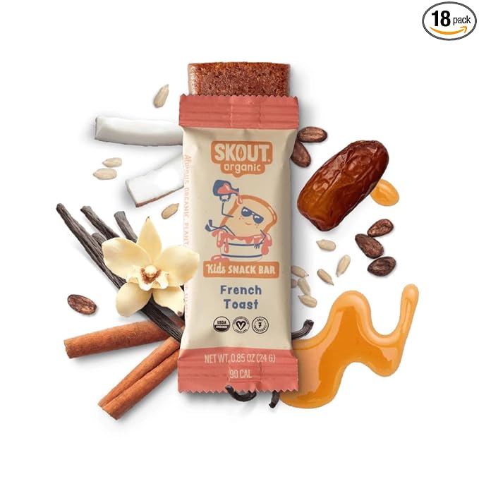 Skout Organic French Toast Frenzy Kids Snack Bars (18 Pack) | Organic Kids Snack Bars | Plant-Based Nutrition | Vegan | Gluten, Dairy, Grain, Peanut, Tree Nut & Soy Free
