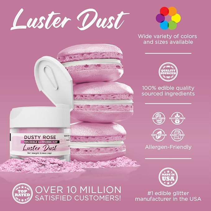 Luster Dust - Dusty Rose (4g 1x Jar) | Edible Vegan Dust & Paint for Cake Decorating, Ice Cream, Desserts, Cocktails and Beverages by Bakell