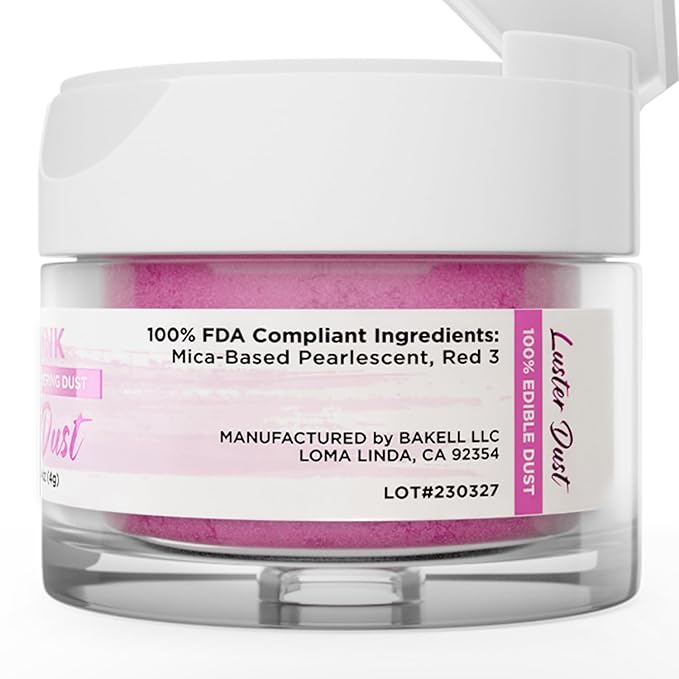 Luster Dust - Pink Pink (4g 1x Jar) | Edible Vegan Dust & Paint for Cake Decorating, Ice Cream, Desserts, Cocktails and Beverages by Bakell