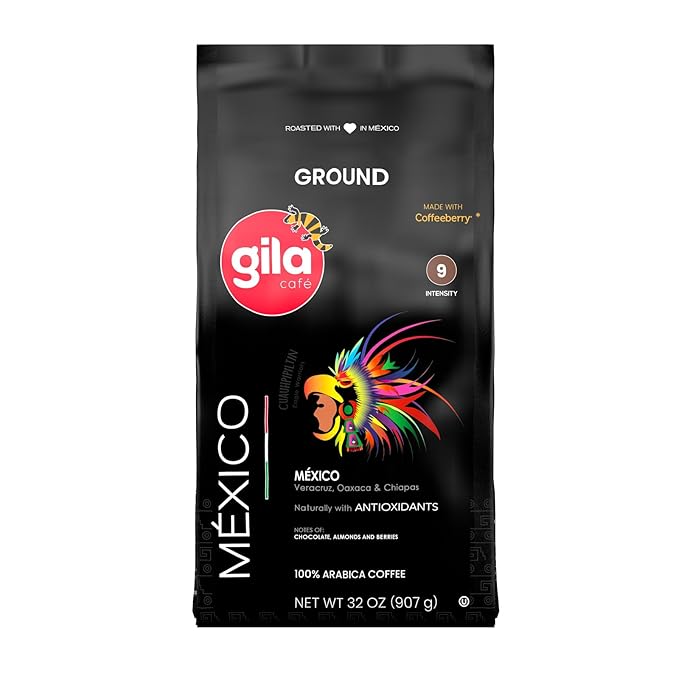 gila café Ground Coffee Medium Roast Mexico 32oz (1-Pack) - 100% Mexican Arabica Bean Coffee Grounds - Made with Coffeeberry - Chocolate, Almonds, Berries Notes