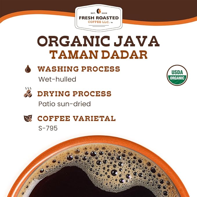 Fresh Roasted Coffee, Organic Java Taman Dadar | USDA Organic, RFA, Kosher | Medium Roast 5 lb (80 oz) Whole Bean