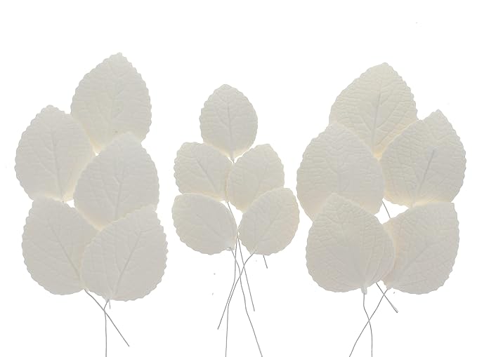 Global Sugar Art Hydrangea Leaves Sugar Cake Flowers White Mix of Large Medium and Small, 15 Count by Chef Alan Tetreault