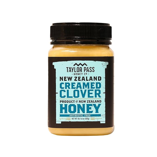 Taylor Pass Honey Co Creamed Clover Honey | Raw Creamed New Zealand Honey | Naturally Sweet & Velvety | Non-GMO, Halal, B Corp Certified | BPA-Free Jar | 1 lb 1.6 oz
