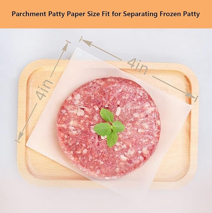 200Pcs 4" x 4" Parchment Paper Squares, Hamburger Patty Paper, Non-Stick Squares Wax Paper Sheets for Seperating Patty, Cookies, Baking, Wrapping Candies
