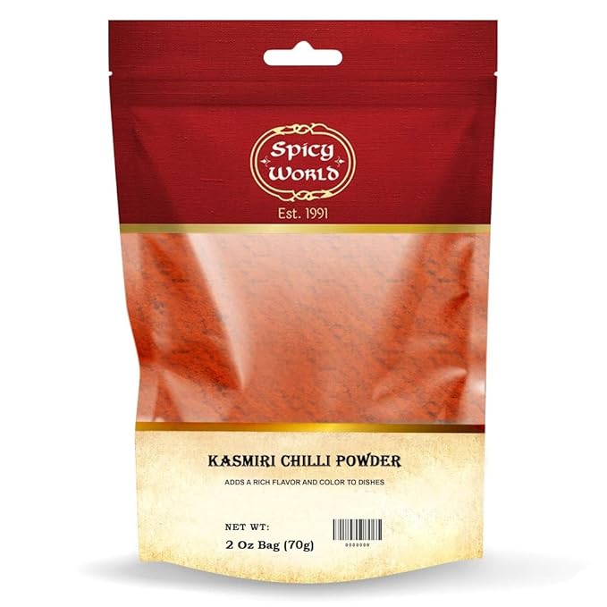 Spicy World Kashmiri Chili Powder Red 2 Ounce bag | All Natural Low Heat, Red Chili Powder - Red Pepper Powder
