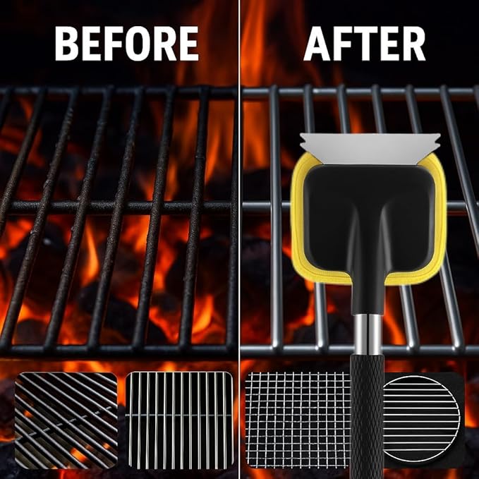 Grill Brush Bristle Free Grill Brush with 2 Replaceable Heat-Resistant Heads & Steel Scraper ??BBQ Cleaner Brush for Cast Iron/Stainless Grates, Safe Steam-Powered Outdoor Grill Tool