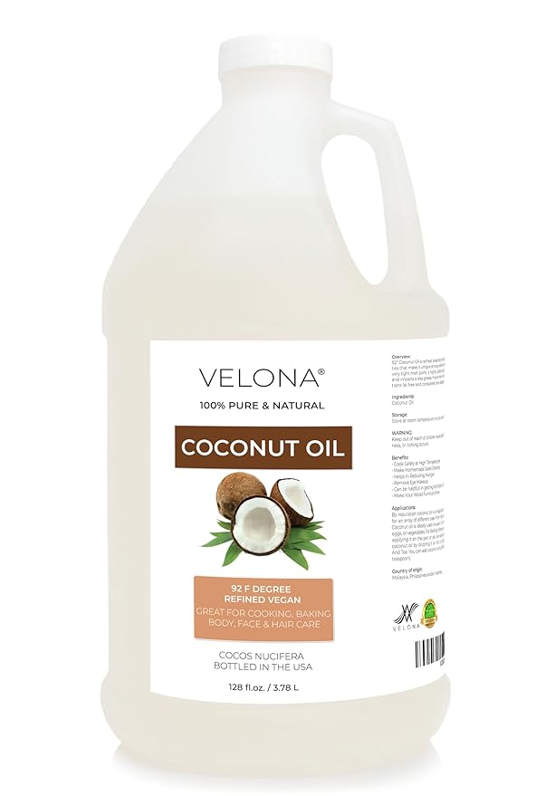 velona Coconut Oil 92 Degree 1 Gallon / 128 Fl Oz | 100% Pure and Natural Carrier Oil | in jar | Refined, Cold pressed | Skin, Face, Body, Hair Care | Use Today - Enjoy Results