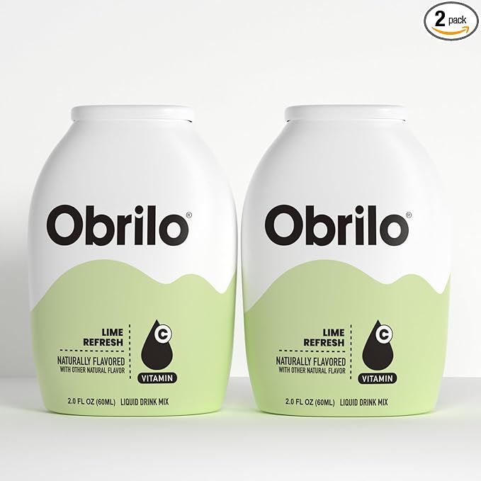 Obrilo Water Enhancer Liquid Flavoring Drops - ZERO Sugar/Calorie, Dye Free, Naturally Flavored Drink Syrup, 2.0 fl oz x 2 Bottles for Kids & Adults (Lime Refresh)