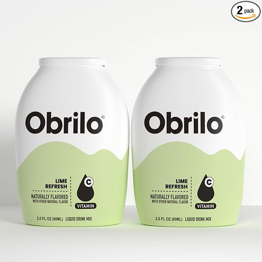 Obrilo Water Enhancer Liquid Flavoring Drops - ZERO Sugar/Calorie, Dye Free, Naturally Flavored Drink Syrup, 2.0 fl oz x 2 Bottles for Kids & Adults (Lime Refresh)